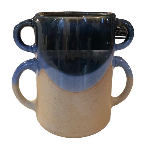 Mediterranean Blue Vase World Traveler Collection Ocean Stoneware Double Handle - Picture 1 of 6
